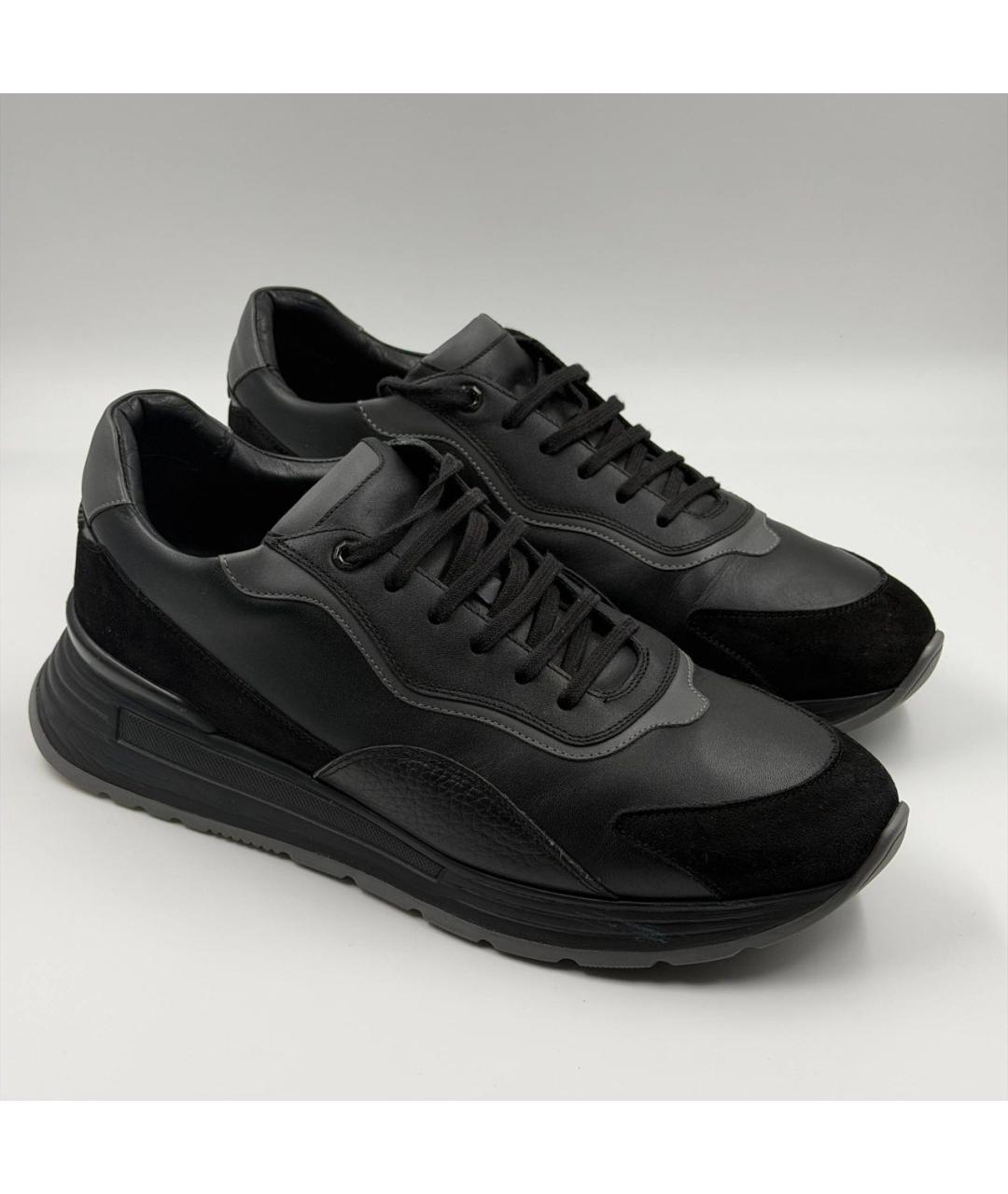 STEFANO RICCI Черные кожаные низкие кроссовки / кеды, фото 2