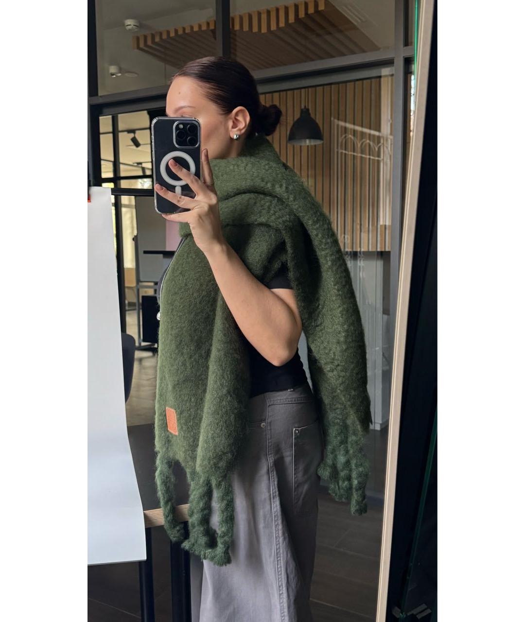 LOEWE Зеленый шерстяной шарф, фото 2