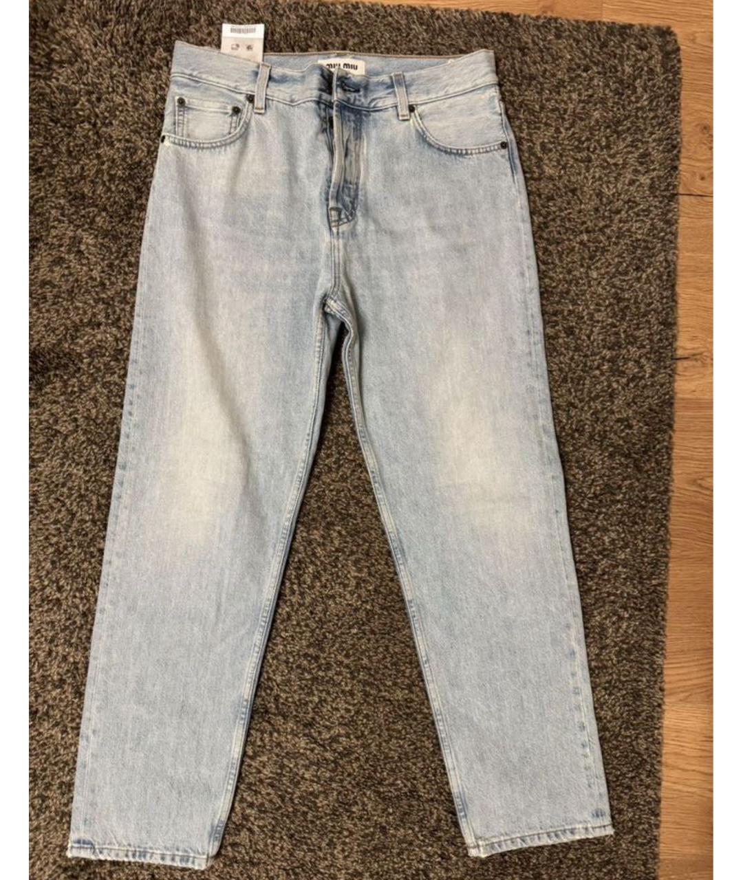 MIU MIU Голубые хлопковые прямые джинсы, фото 6