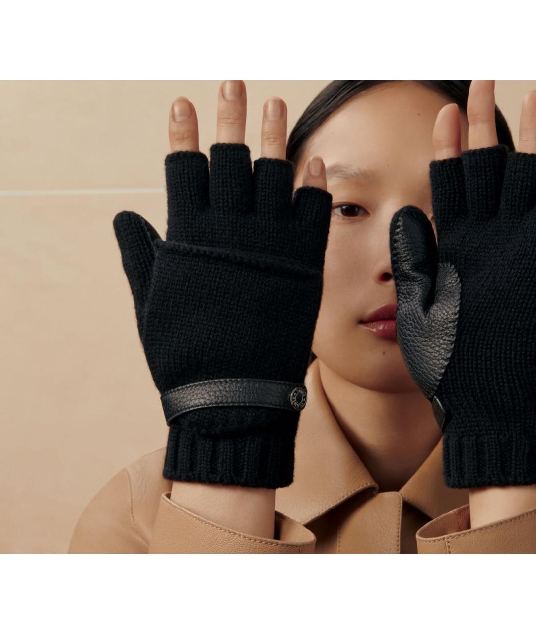 HERMES Черные кашемировые варежки, фото 5