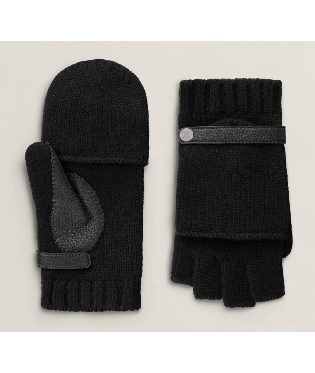 HERMES Черные кашемировые варежки, фото 6