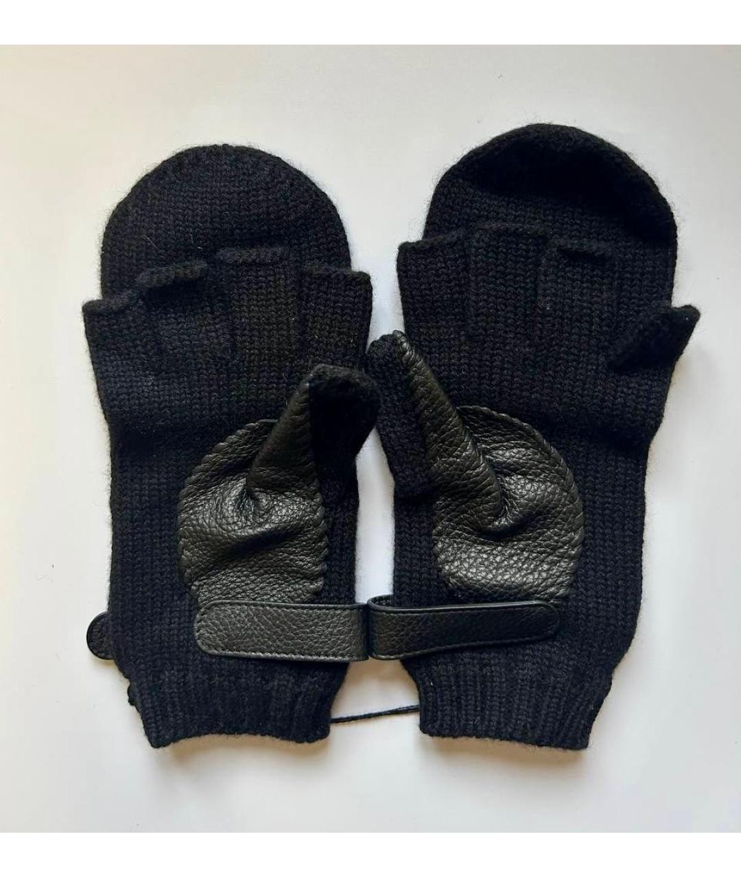 HERMES Черные кашемировые варежки, фото 3