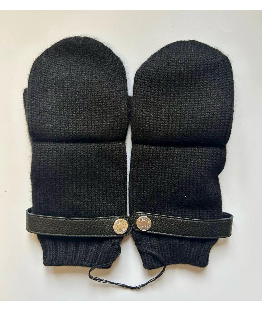 HERMES Черные кашемировые варежки, фото 4