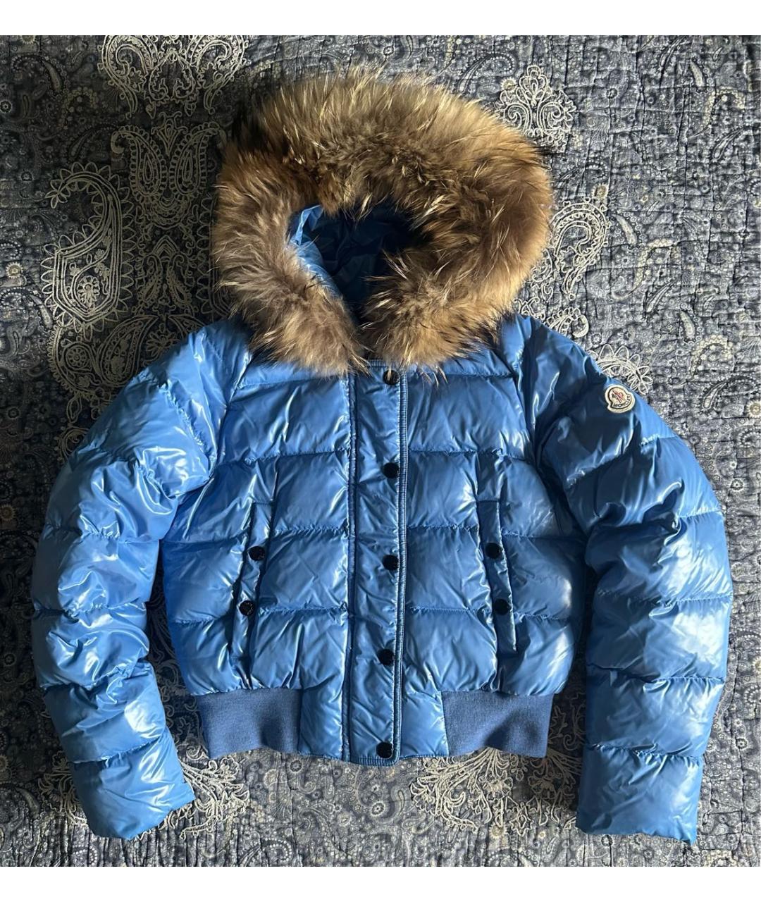 MONCLER Голубой полиамидовый пуховик, фото 9