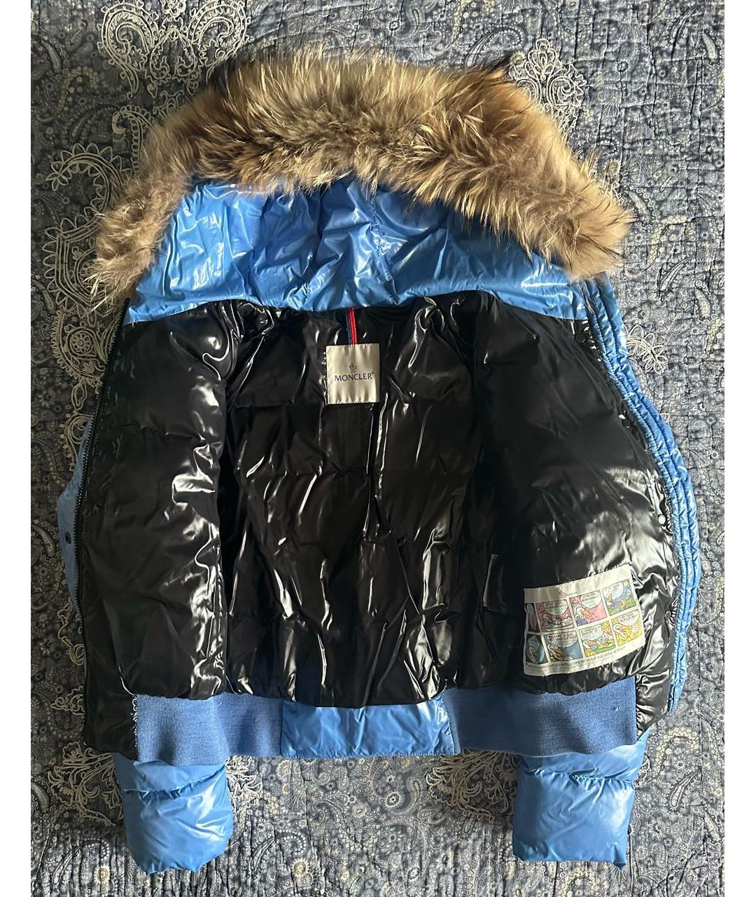 MONCLER Голубой полиамидовый пуховик, фото 3