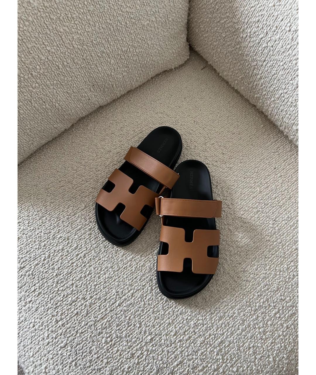 HERMES Коричневые кожаные сандалии, фото 2