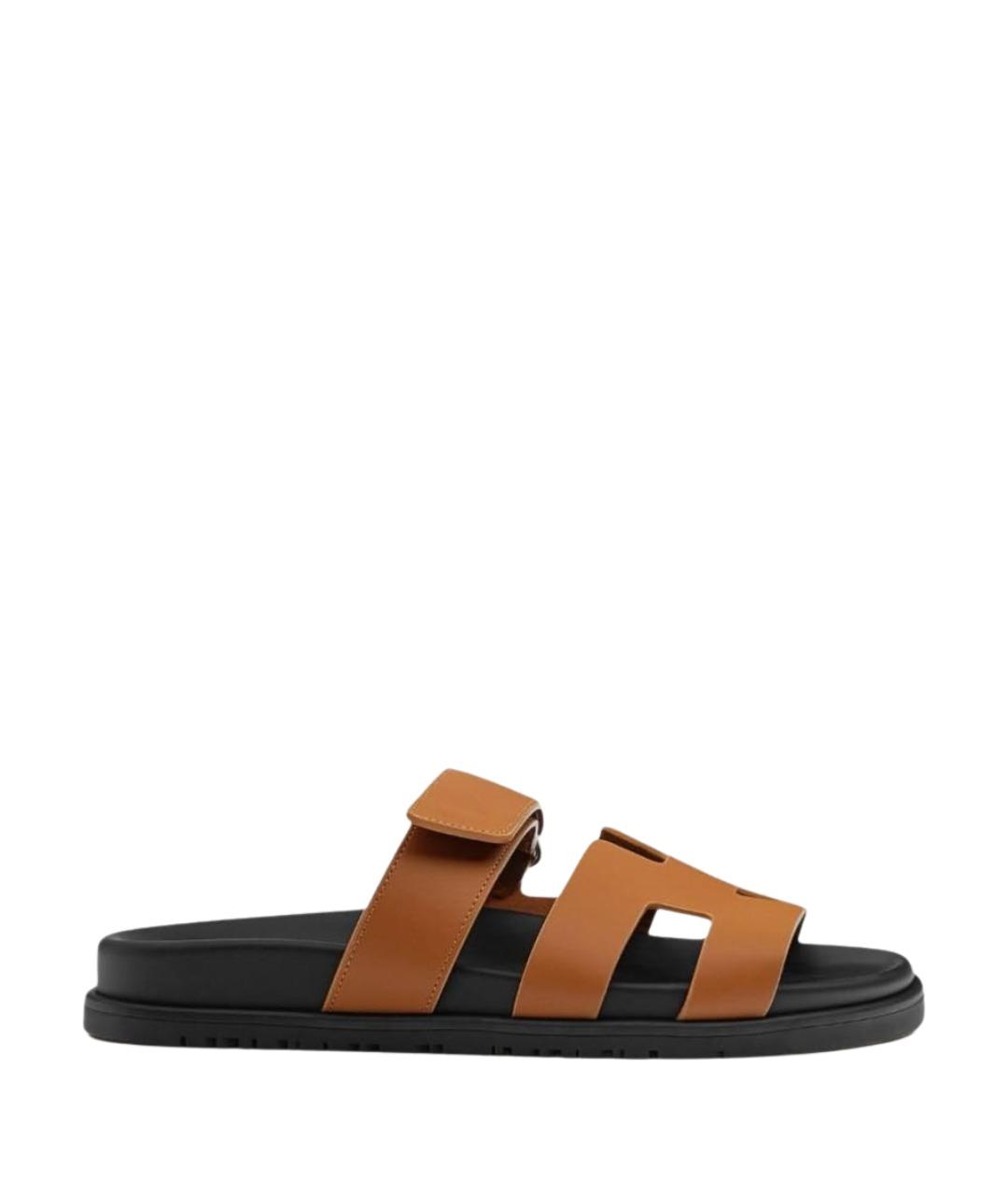 HERMES Коричневые кожаные сандалии, фото 1