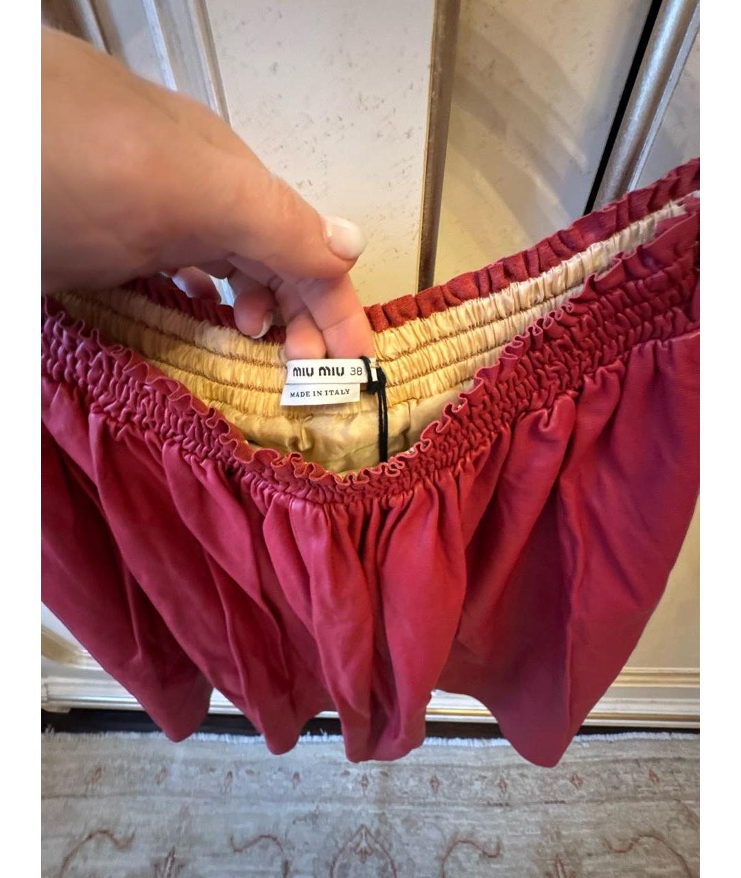 MIU MIU Красная кожаная юбка мини, фото 3