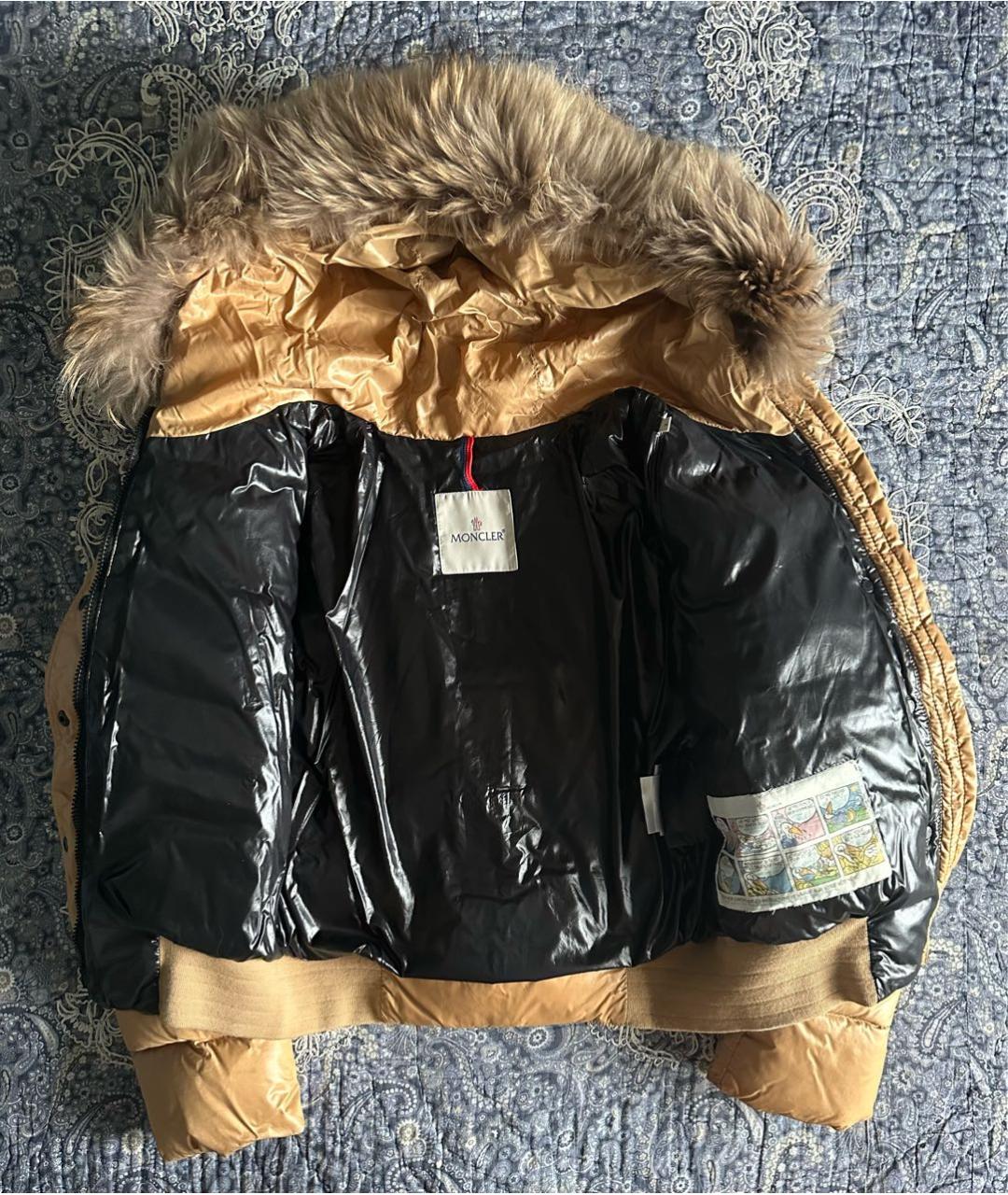 MONCLER Горчичный полиамидовый пуховик, фото 3