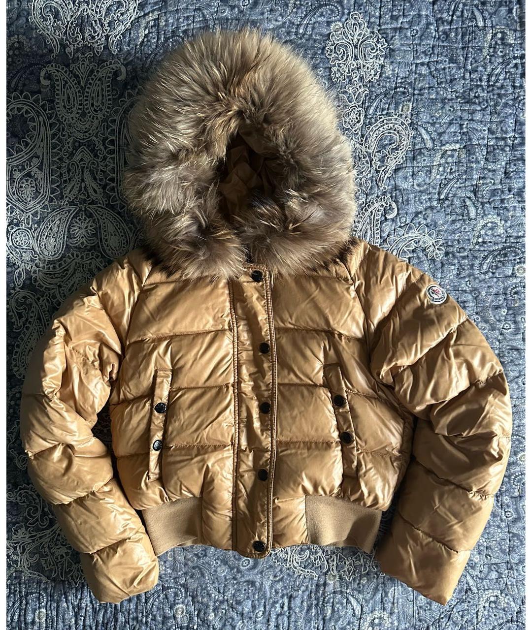 MONCLER Горчичный полиамидовый пуховик, фото 9