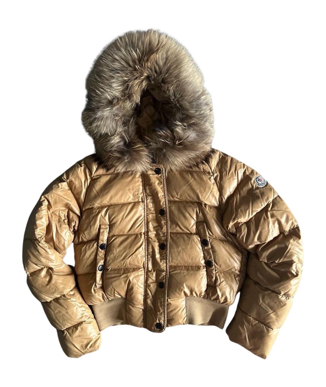MONCLER Горчичный полиамидовый пуховик, фото 1