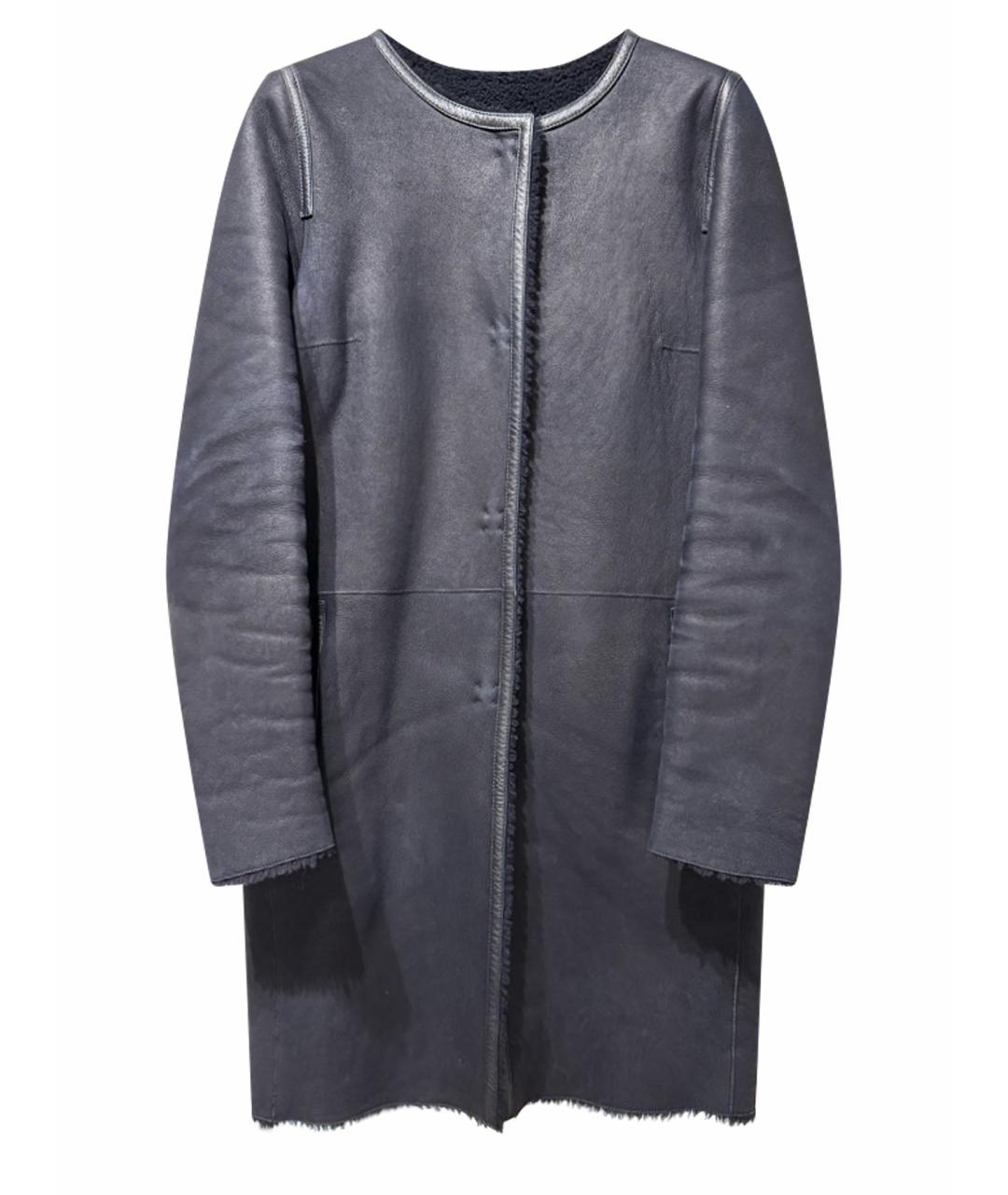 YVES SALOMON Темно-синяя кожаная дубленка, фото 1