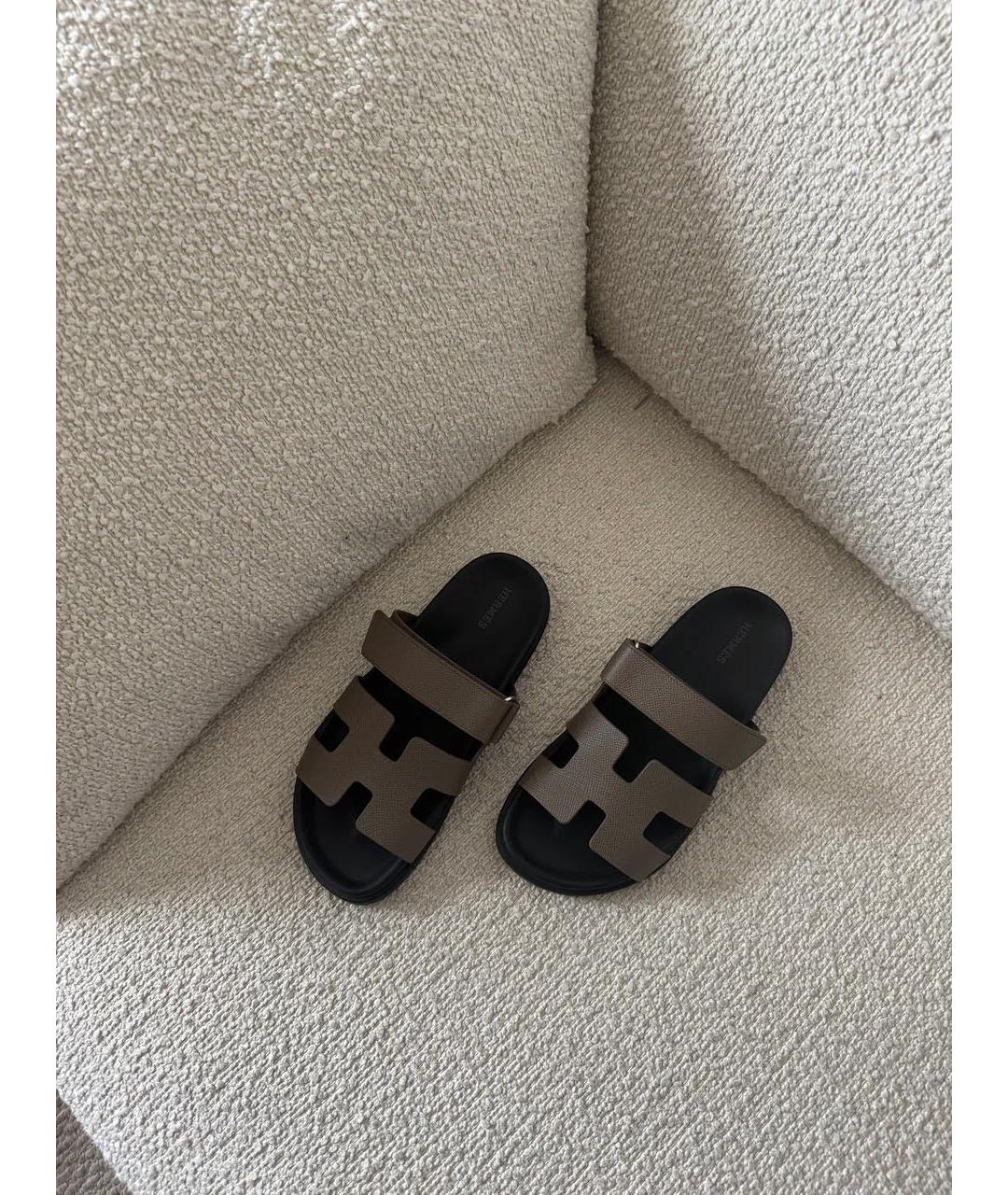 HERMES Серые кожаные сандалии, фото 4