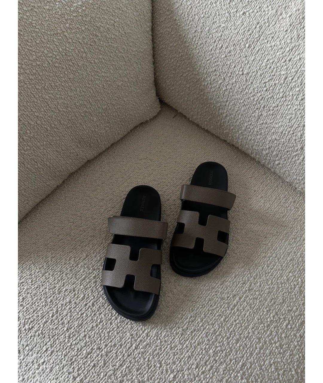 HERMES Серые кожаные сандалии, фото 3