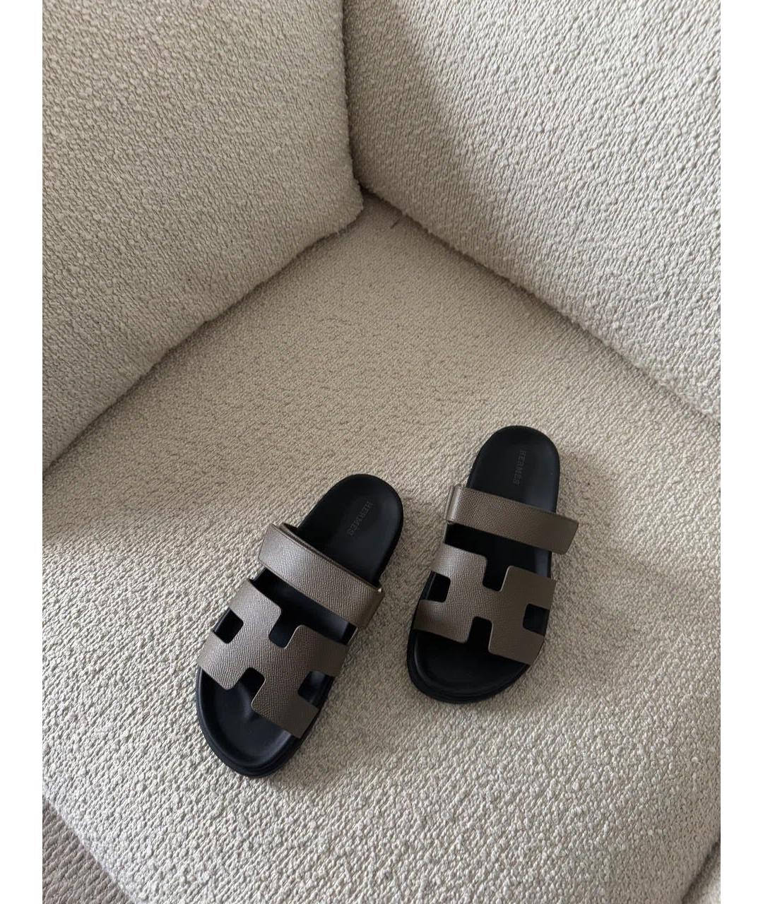 HERMES Серые кожаные сандалии, фото 5