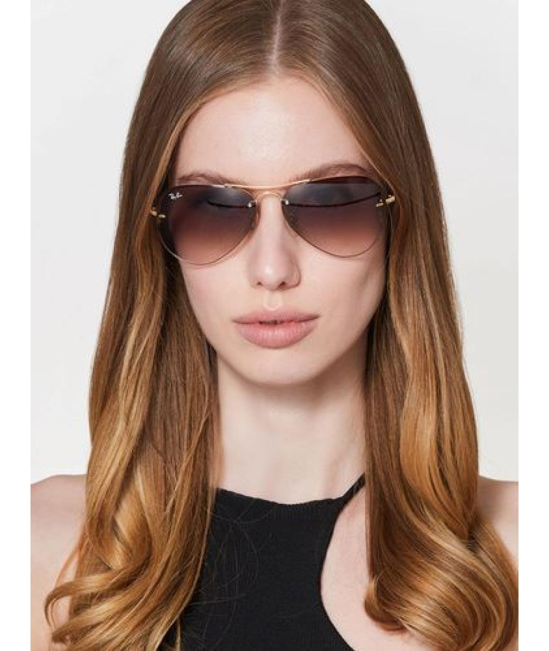 RAY BAN Коричневые металлические солнцезащитные очки, фото 7