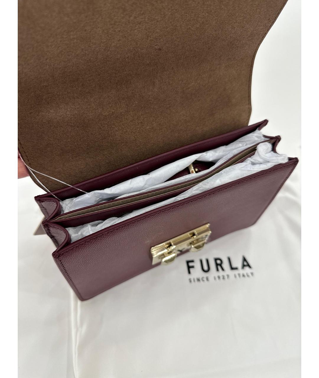 FURLA Бордовая кожаная сумка с короткими ручками, фото 5