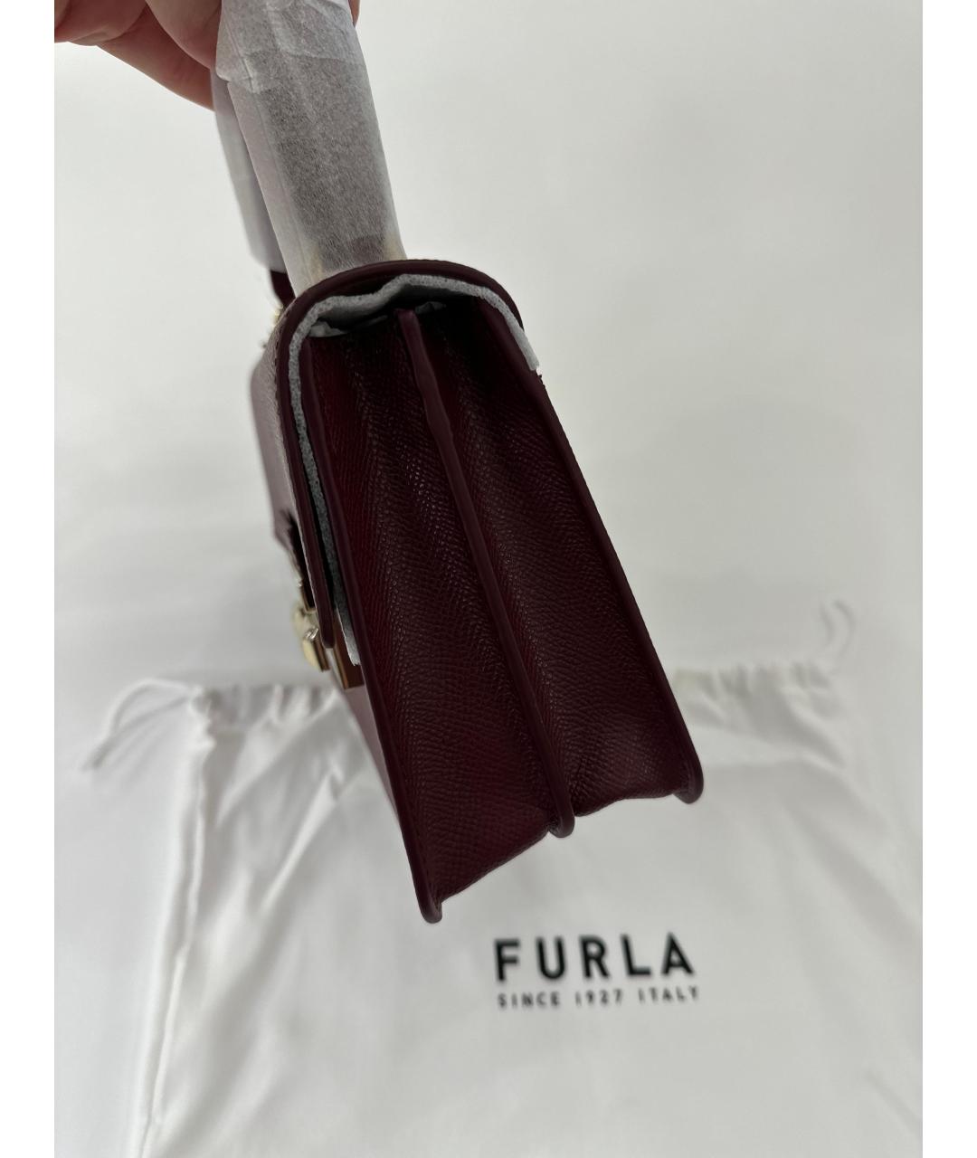 FURLA Бордовая кожаная сумка с короткими ручками, фото 4