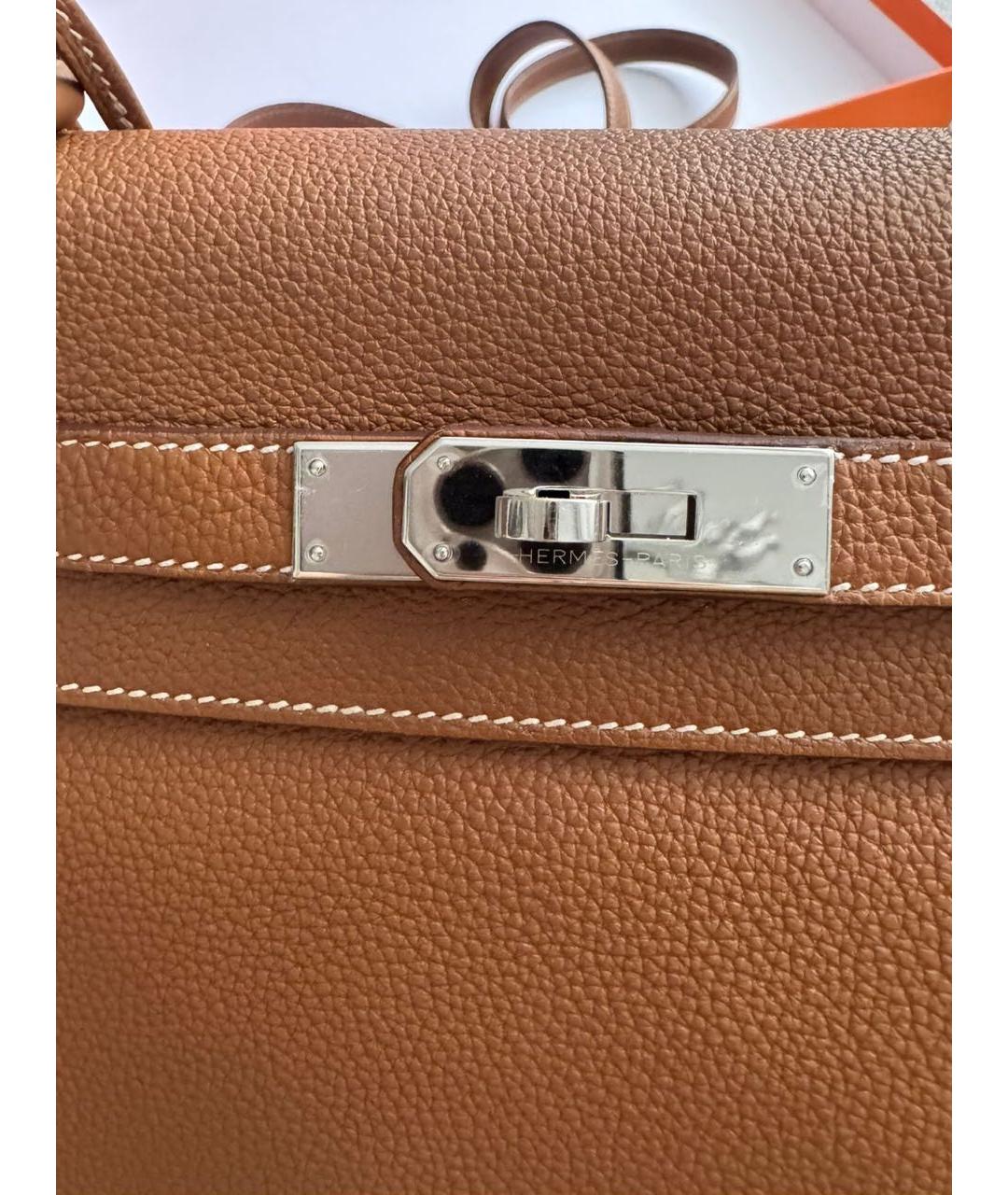 HERMES Коричневая кожаная сумка с короткими ручками, фото 6