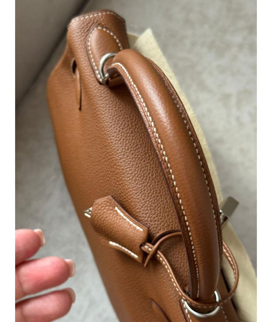 HERMES Коричневая кожаная сумка с короткими ручками, фото 3