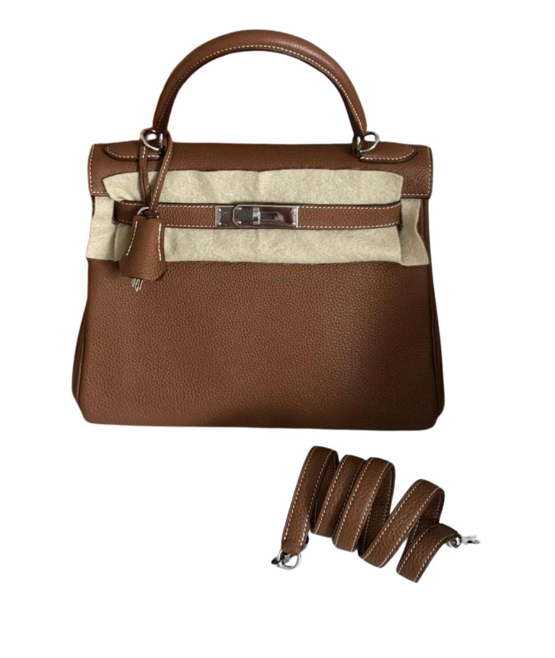 HERMES Коричневая кожаная сумка с короткими ручками, фото 1