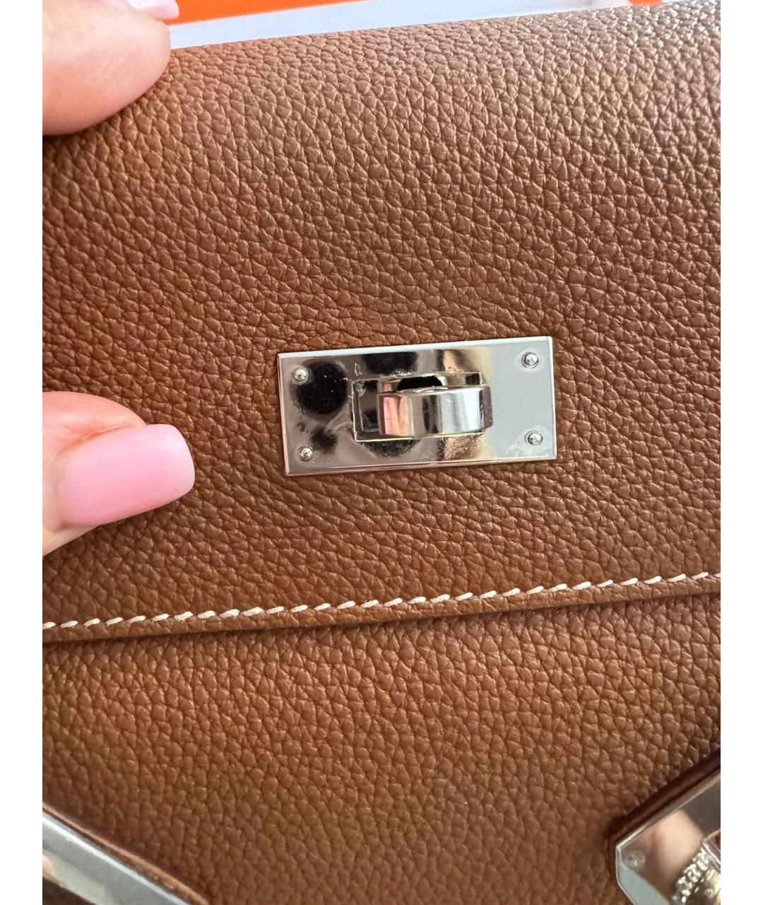 HERMES Коричневая кожаная сумка с короткими ручками, фото 7