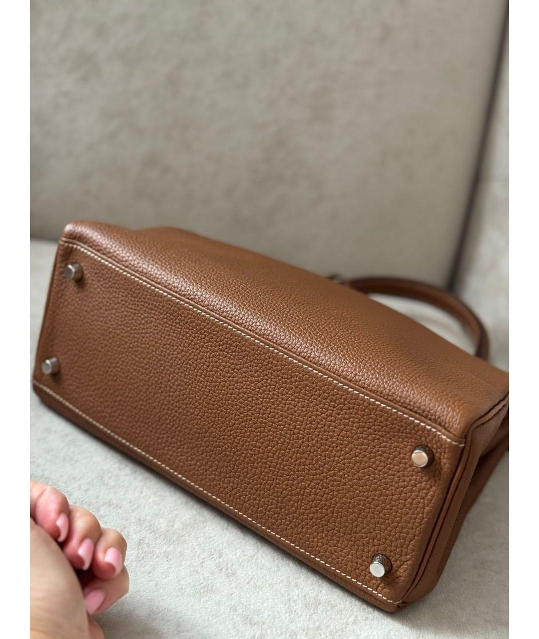HERMES Коричневая кожаная сумка с короткими ручками, фото 8