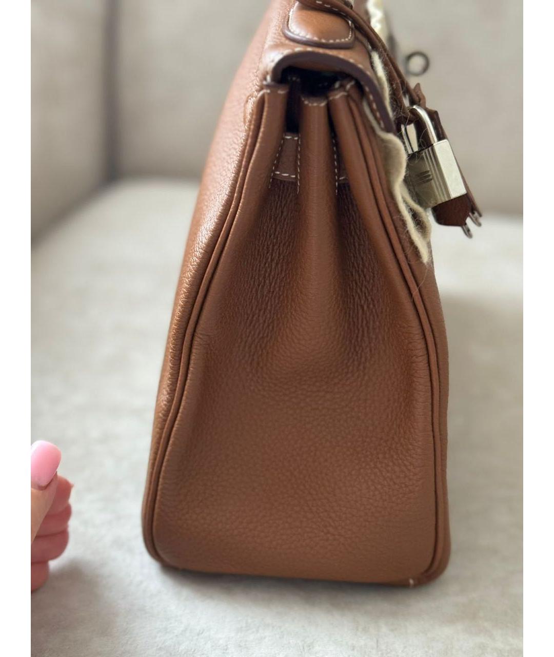 HERMES Коричневая кожаная сумка с короткими ручками, фото 2