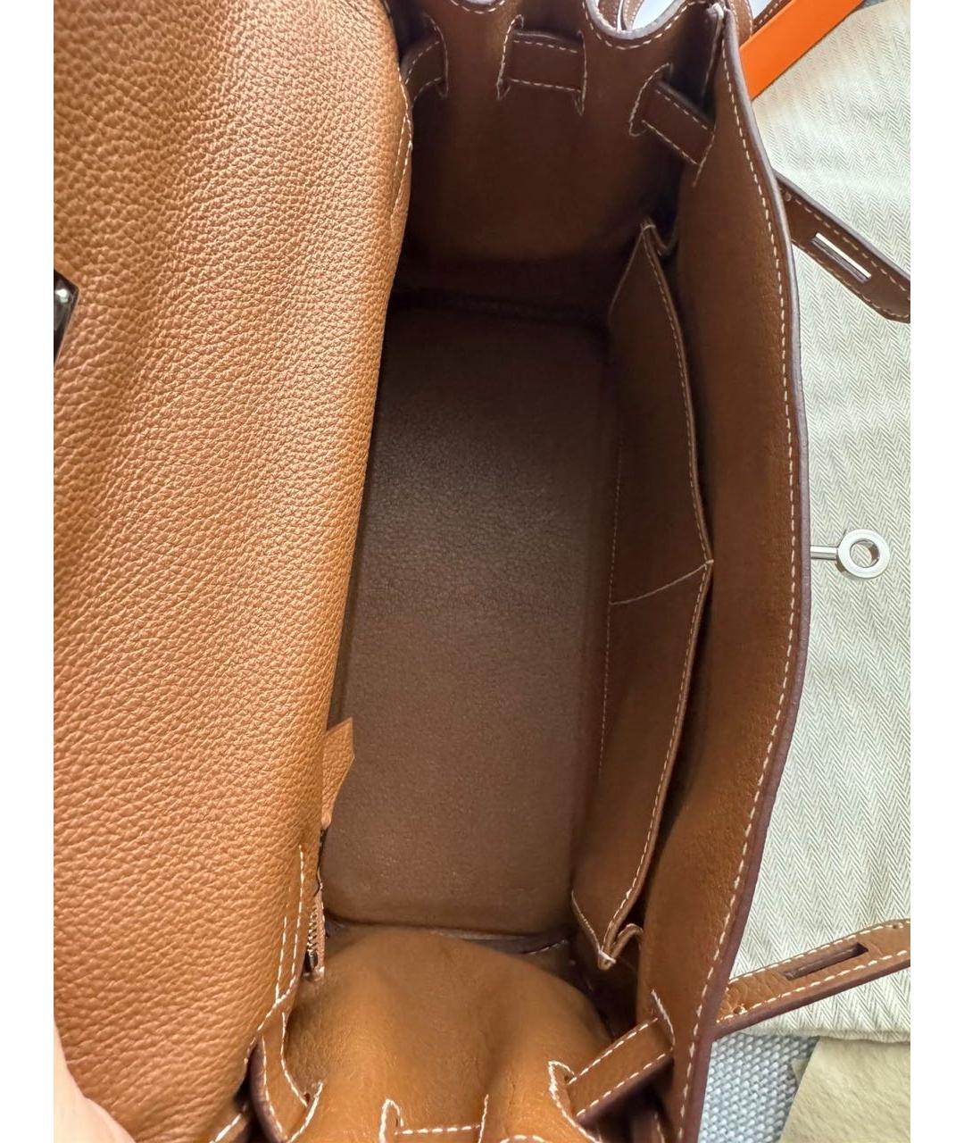 HERMES Коричневая кожаная сумка с короткими ручками, фото 4