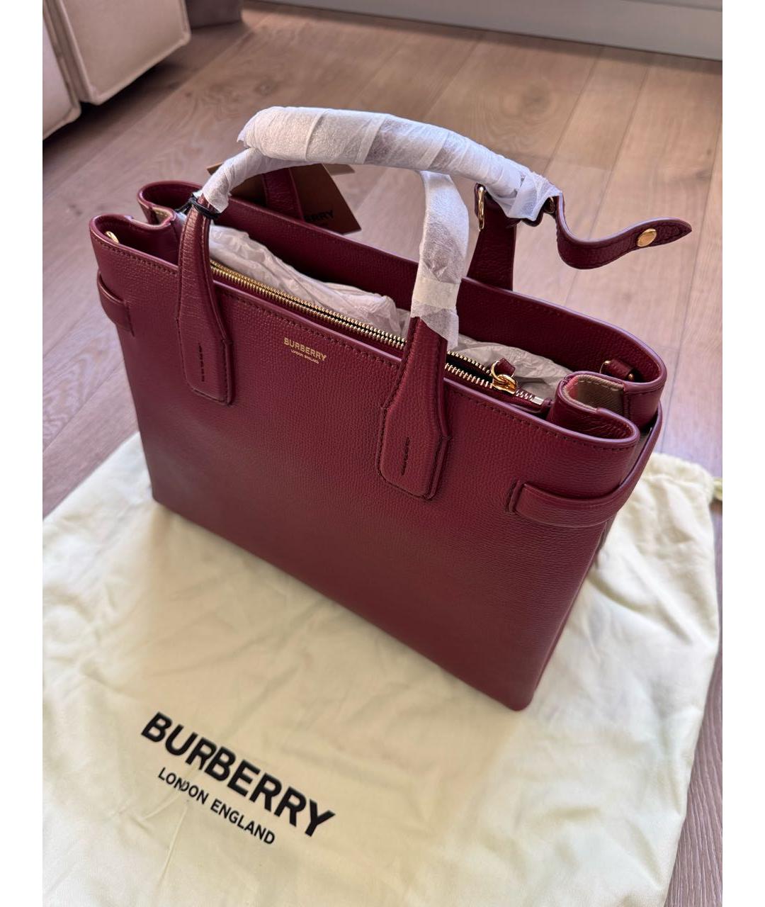 BURBERRY Бордовая кожаная сумка тоут, фото 4
