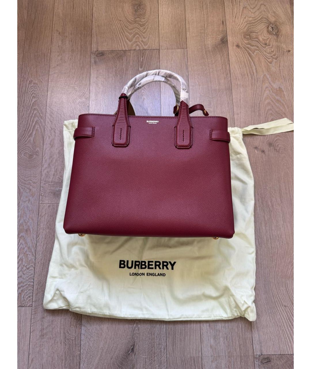 BURBERRY Бордовая кожаная сумка тоут, фото 3