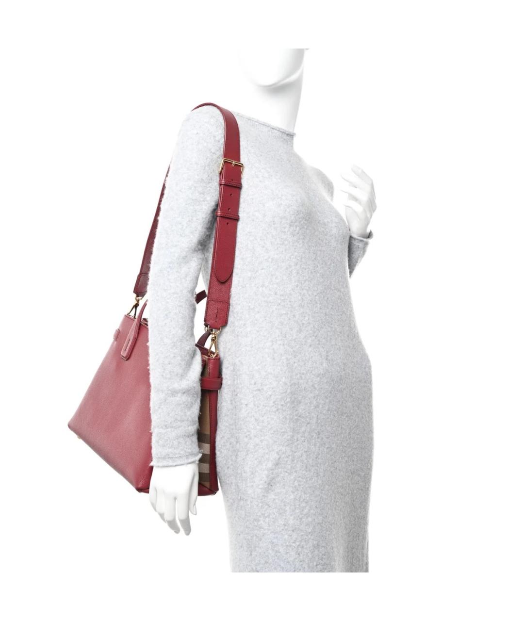 BURBERRY Бордовая кожаная сумка тоут, фото 9