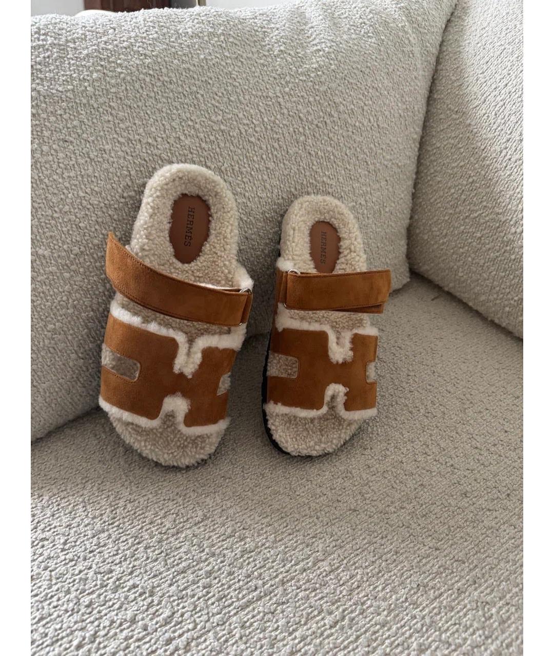 HERMES Коричневые замшевые сандалии, фото 2