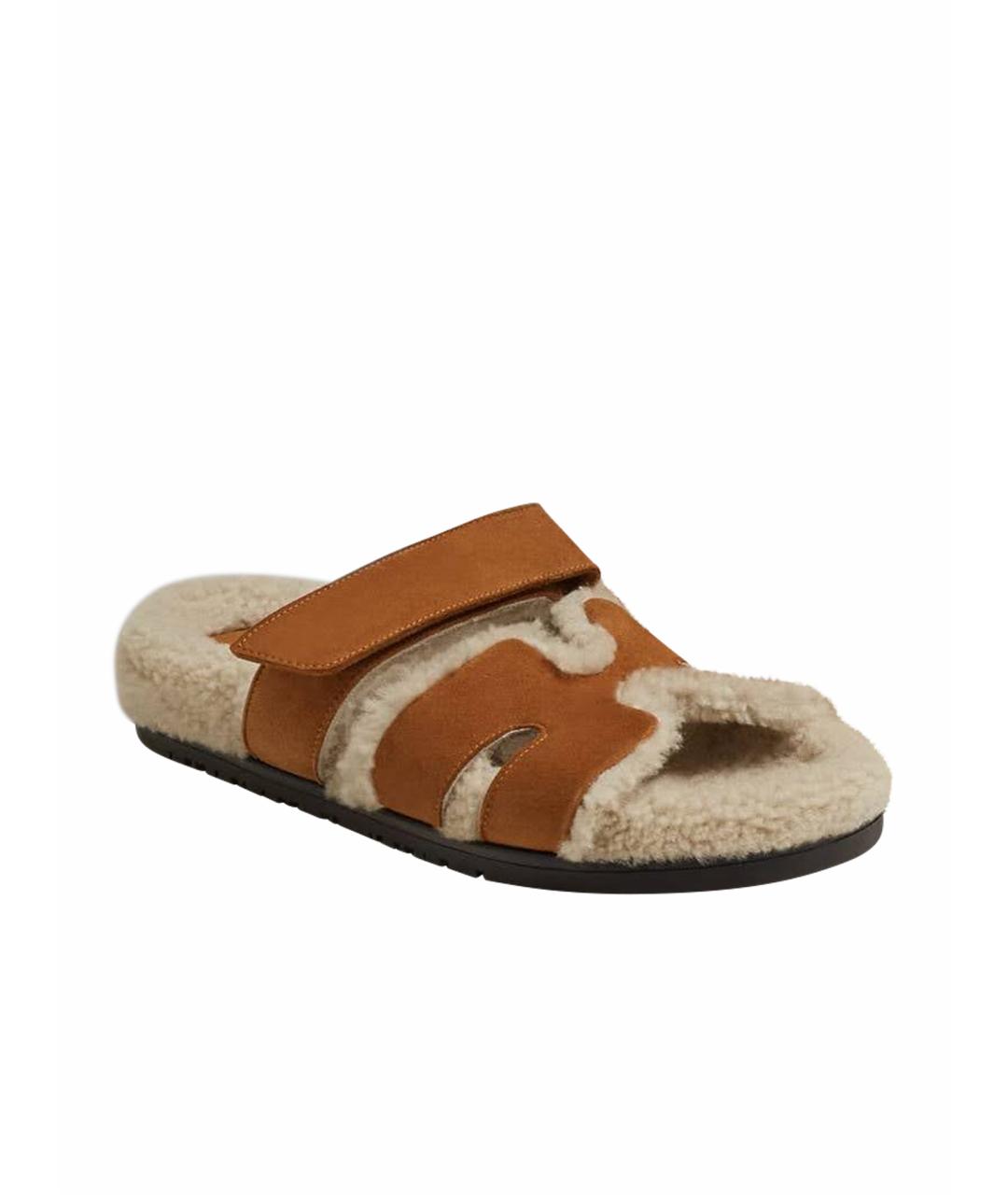 HERMES Коричневые замшевые сандалии, фото 1