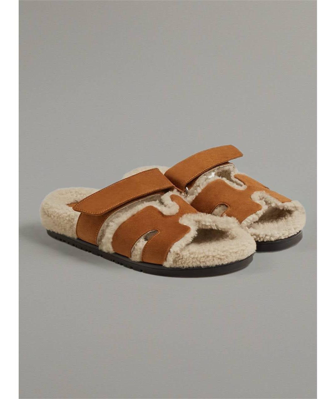 HERMES Коричневые замшевые сандалии, фото 5