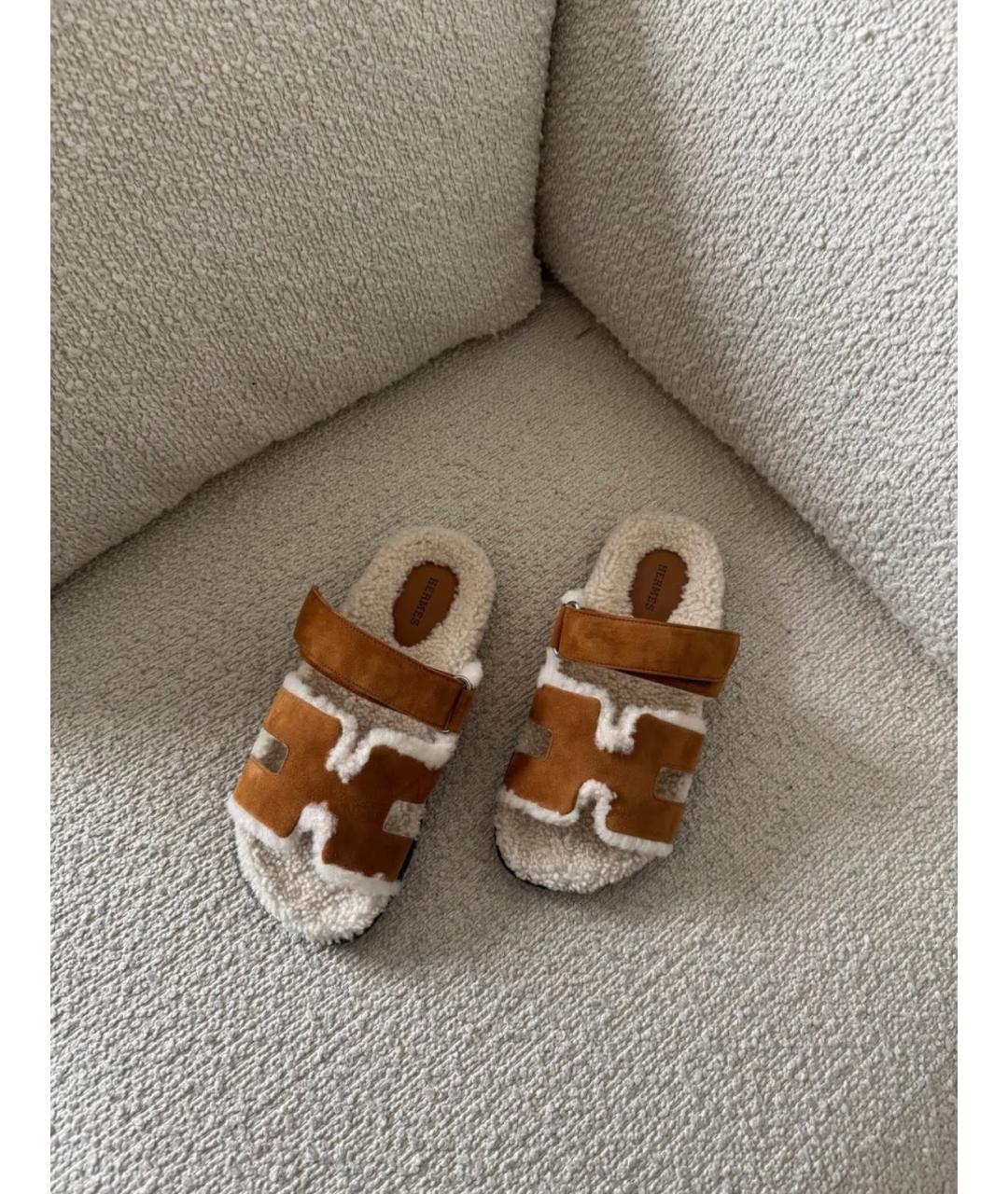 HERMES Коричневые замшевые сандалии, фото 3