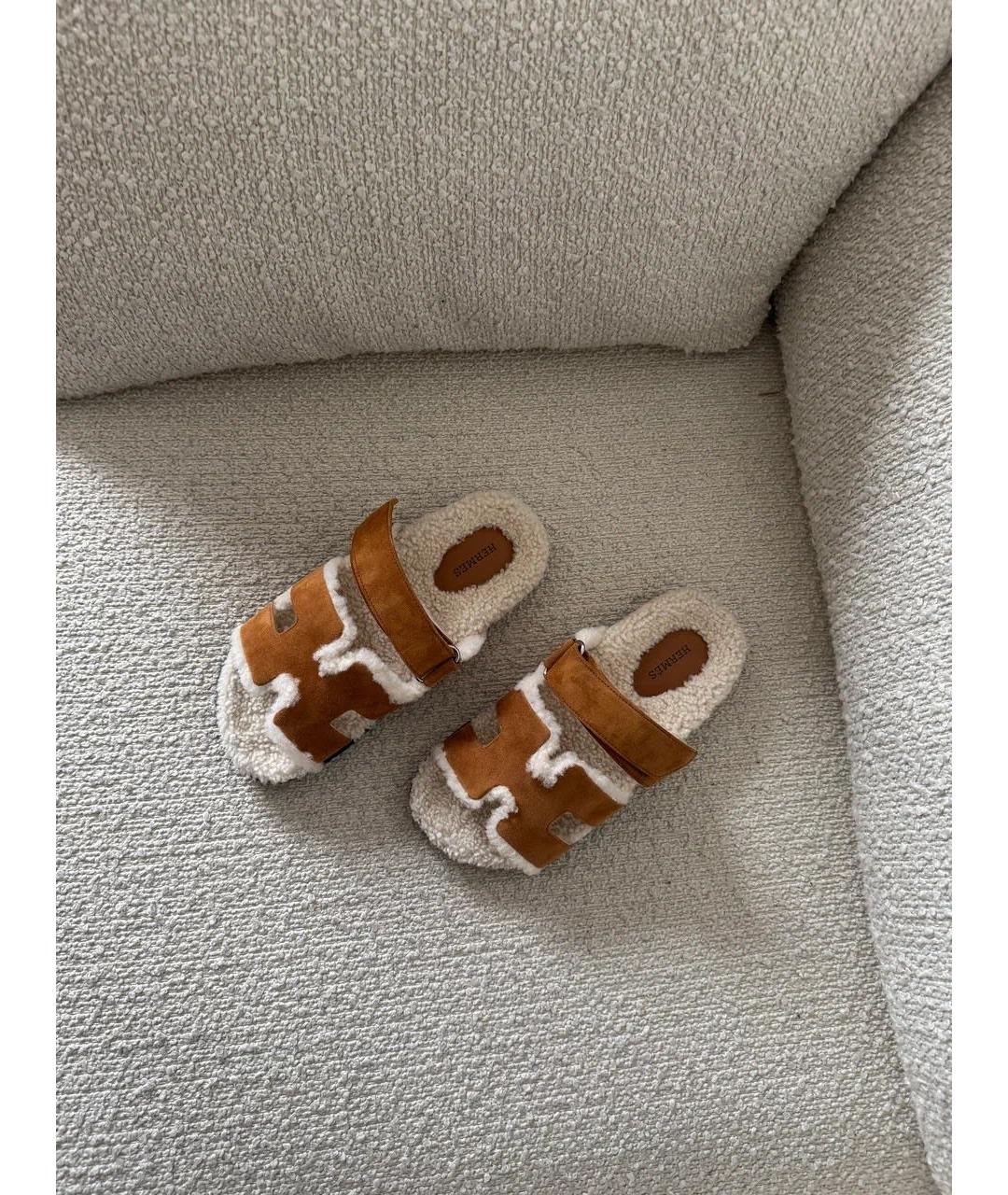 HERMES Коричневые замшевые сандалии, фото 4