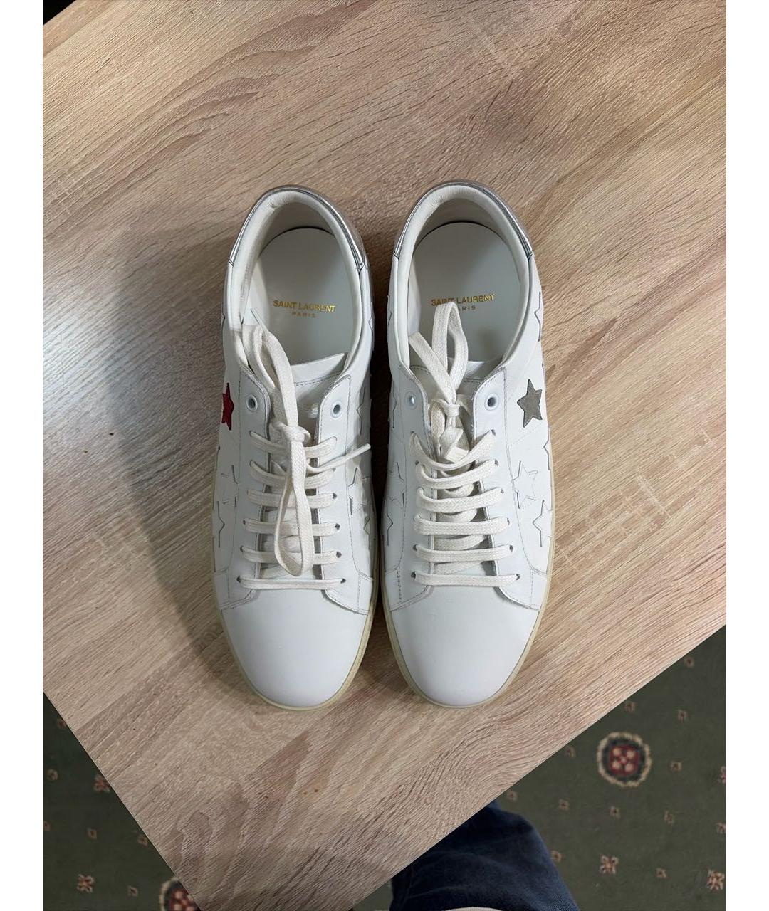 SAINT LAURENT Белые кожаные низкие кроссовки / кеды, фото 3