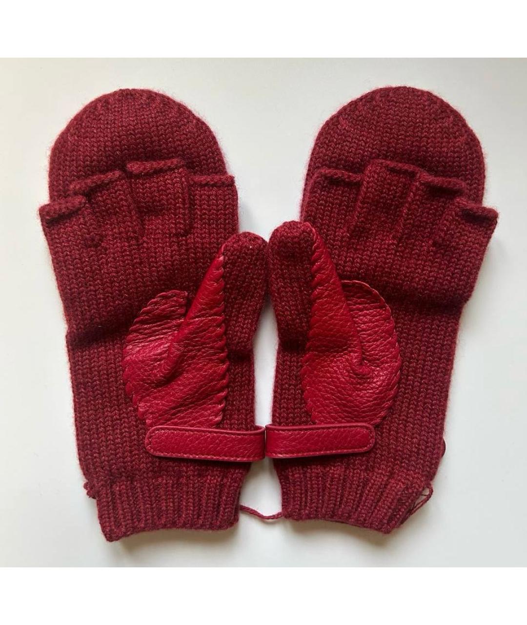 HERMES Бордовые кашемировые варежки, фото 4