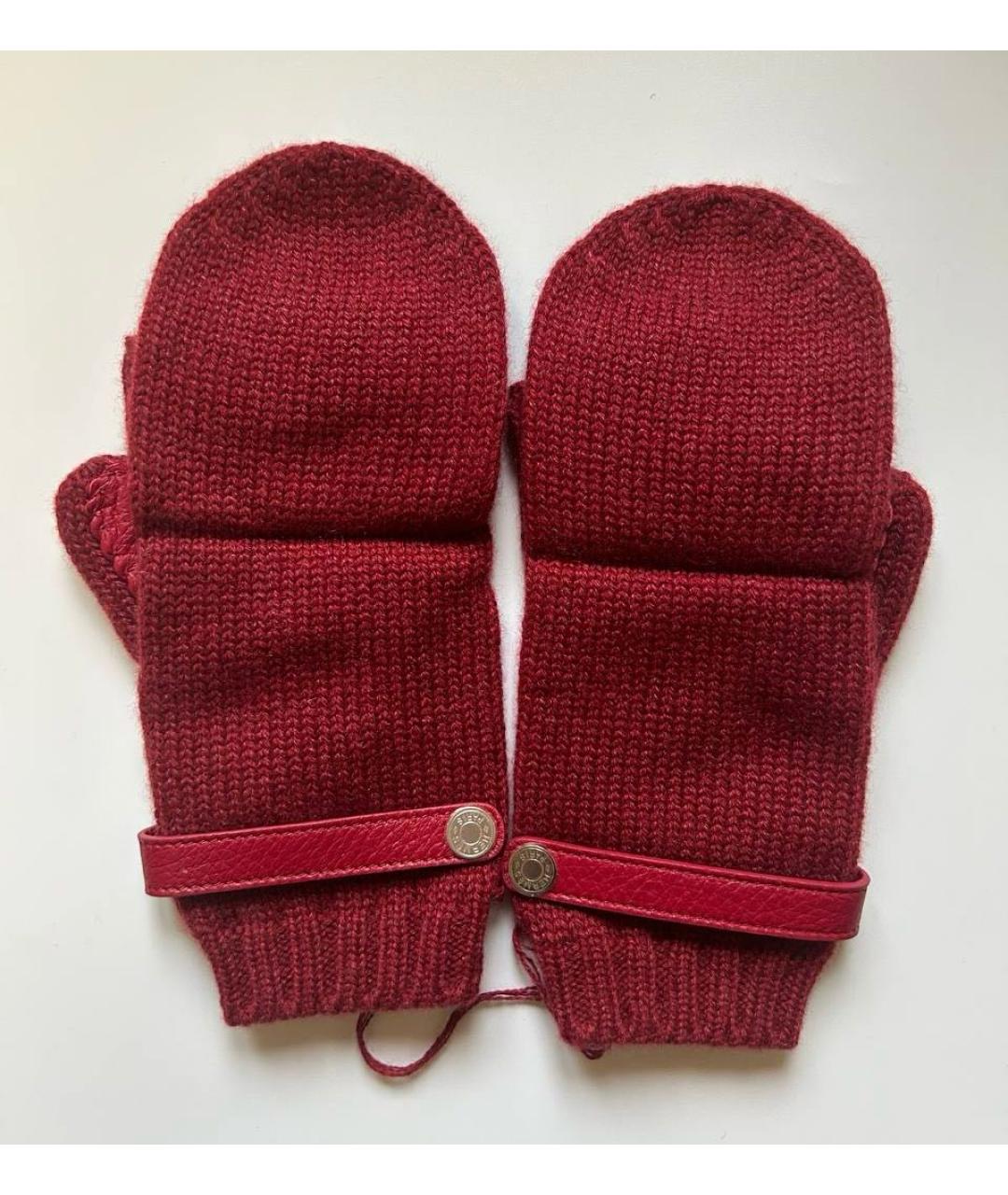 HERMES Бордовые кашемировые варежки, фото 3