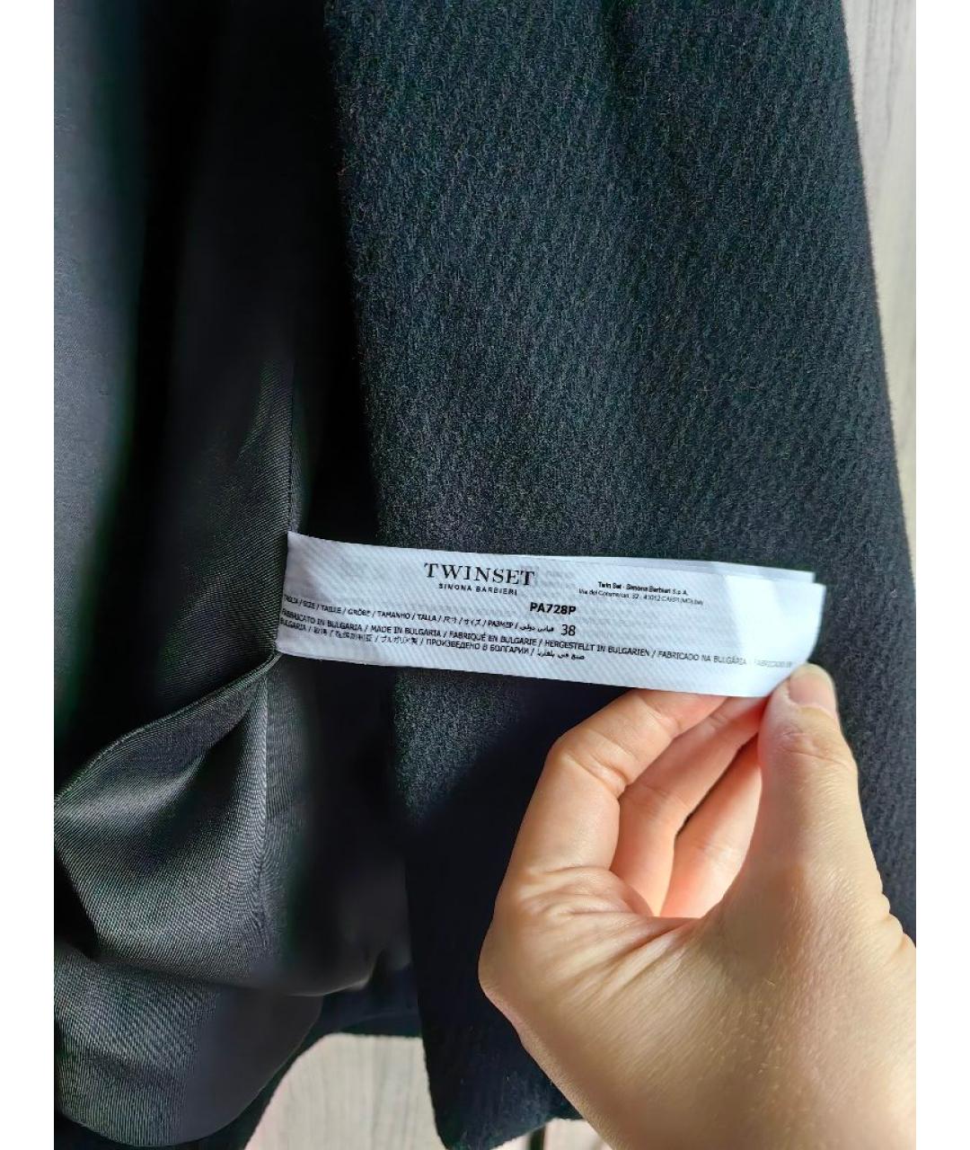 TWIN-SET Черное шерстяное пальто, фото 8