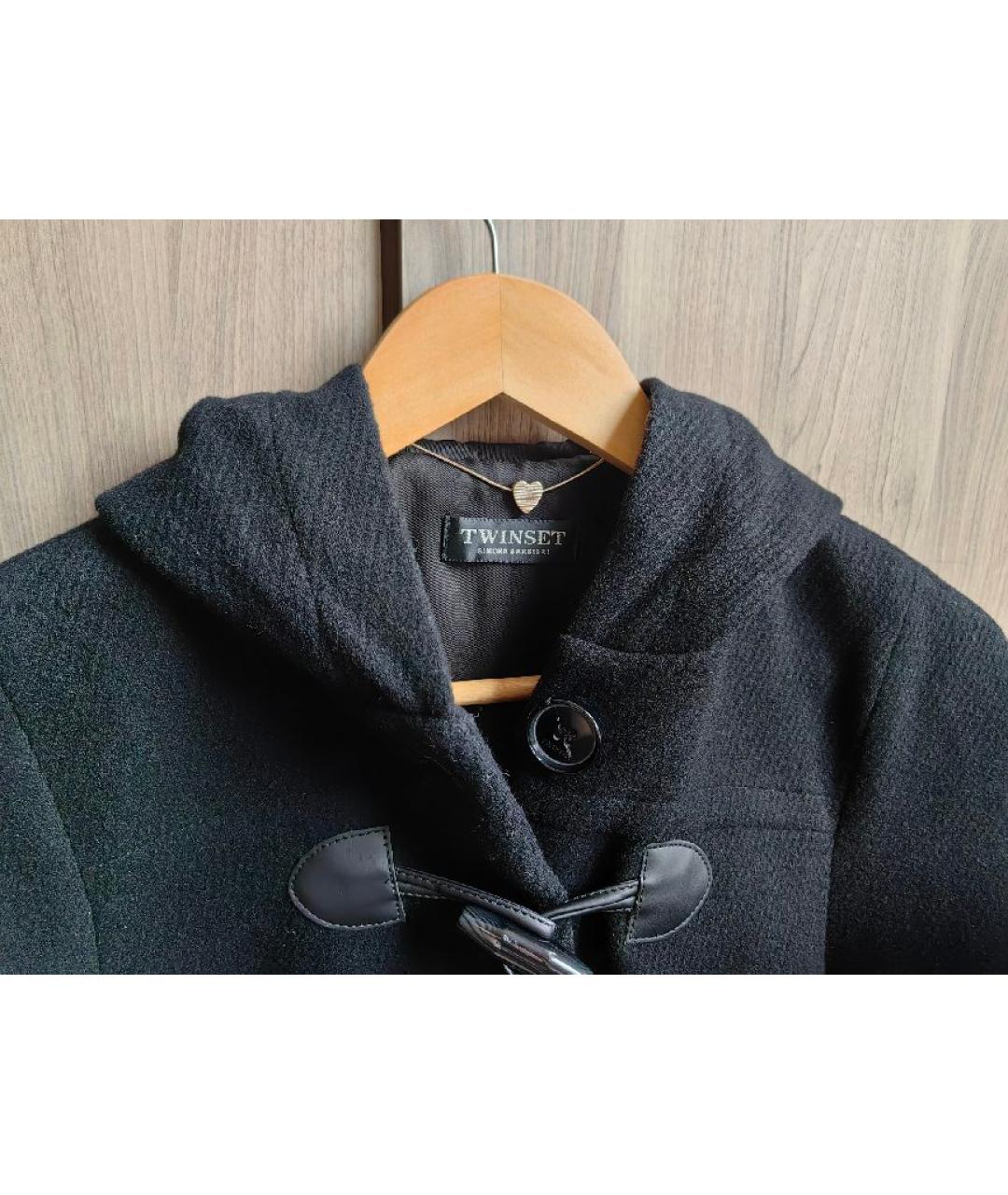 TWIN-SET Черное шерстяное пальто, фото 4