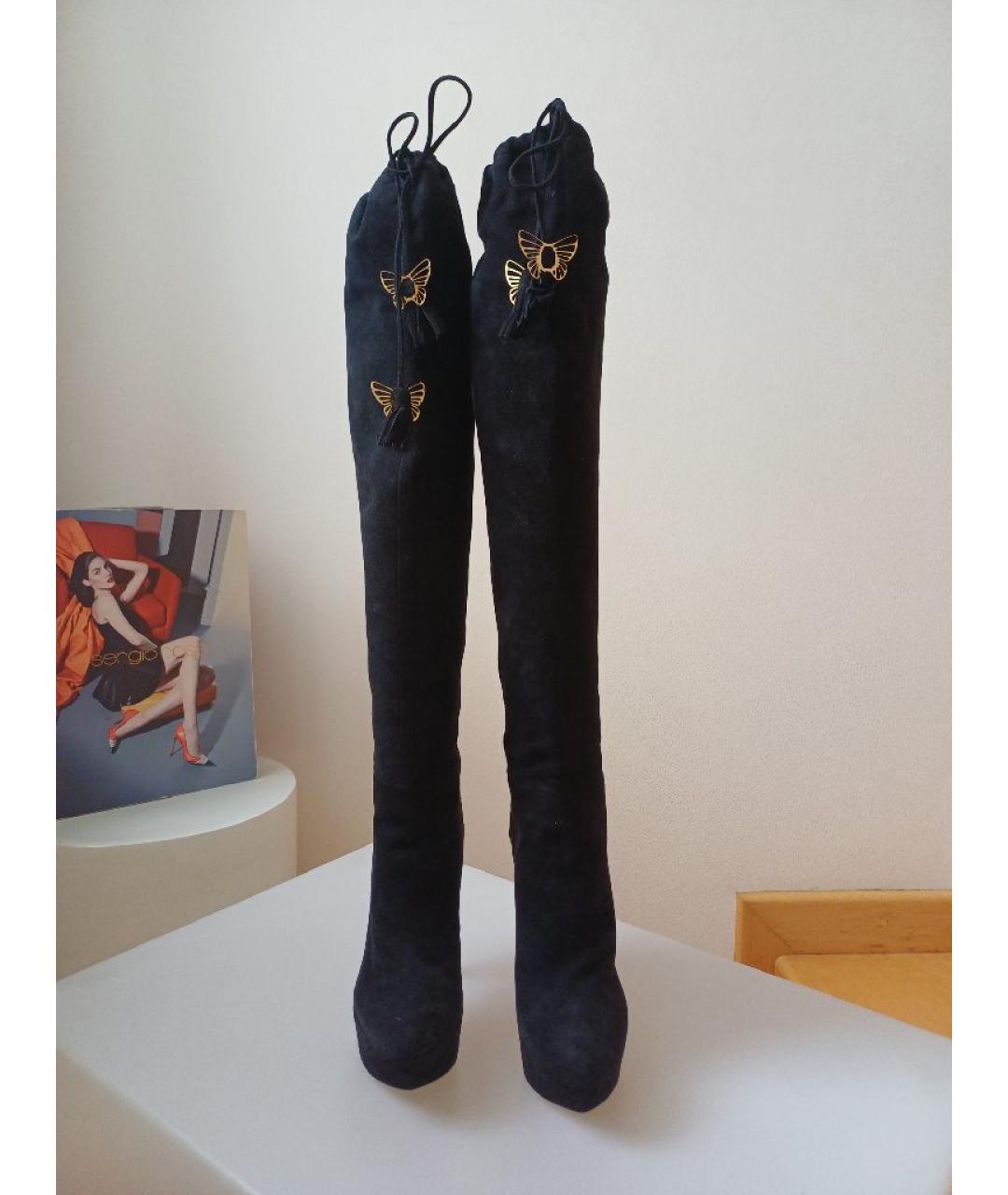 SERGIO ROSSI Черные замшевые ботфорты, фото 6