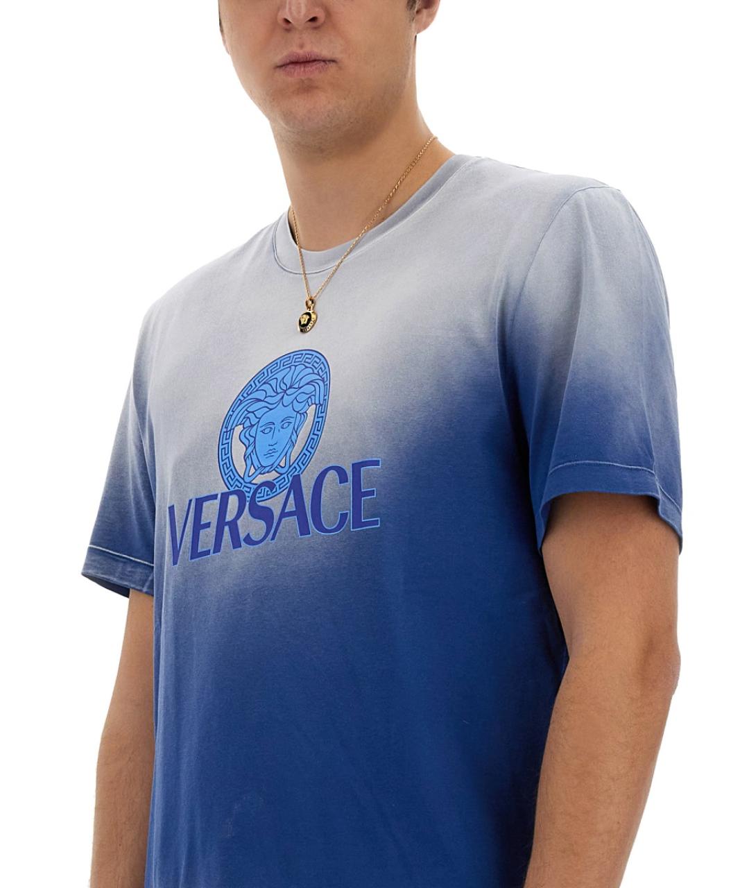 VERSACE Синяя хлопковая футболка, фото 5