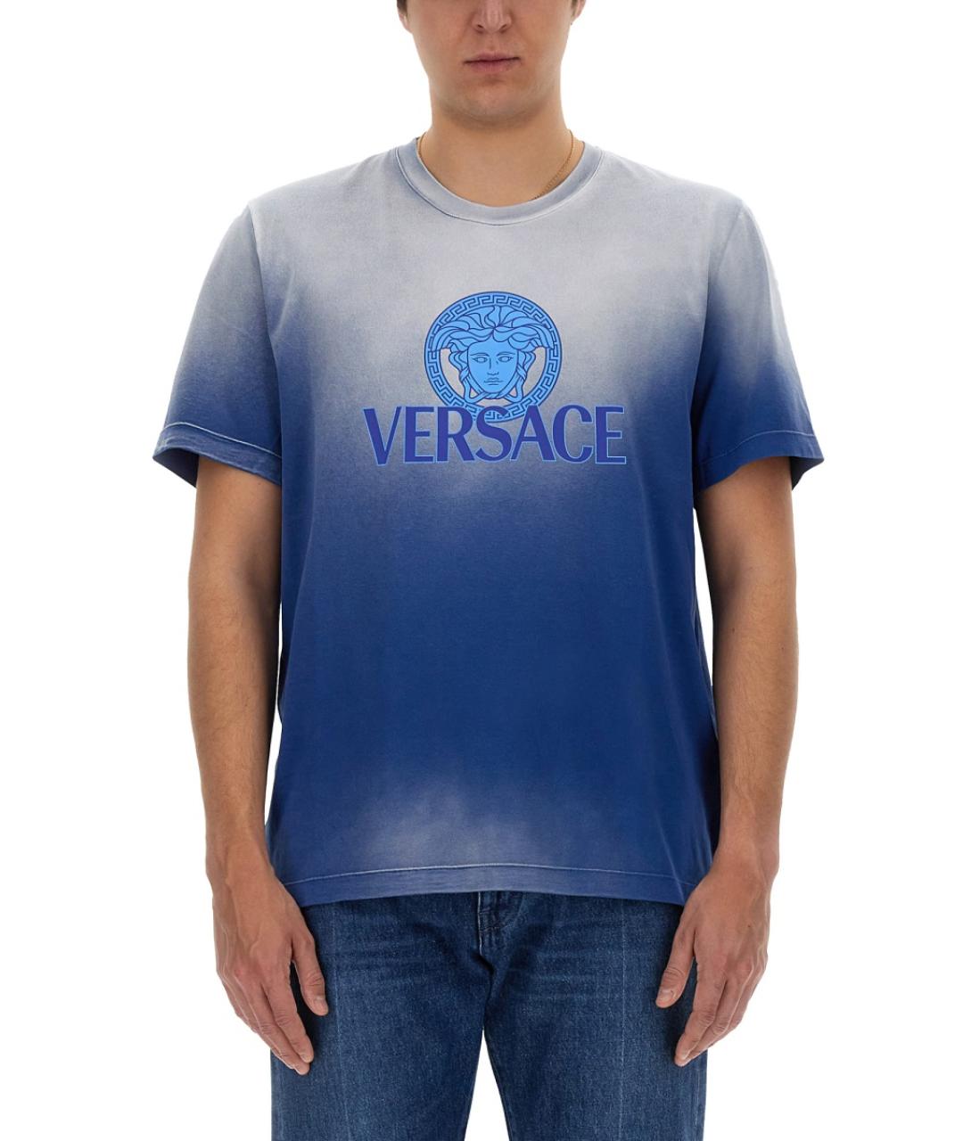 VERSACE Синяя хлопковая футболка, фото 2