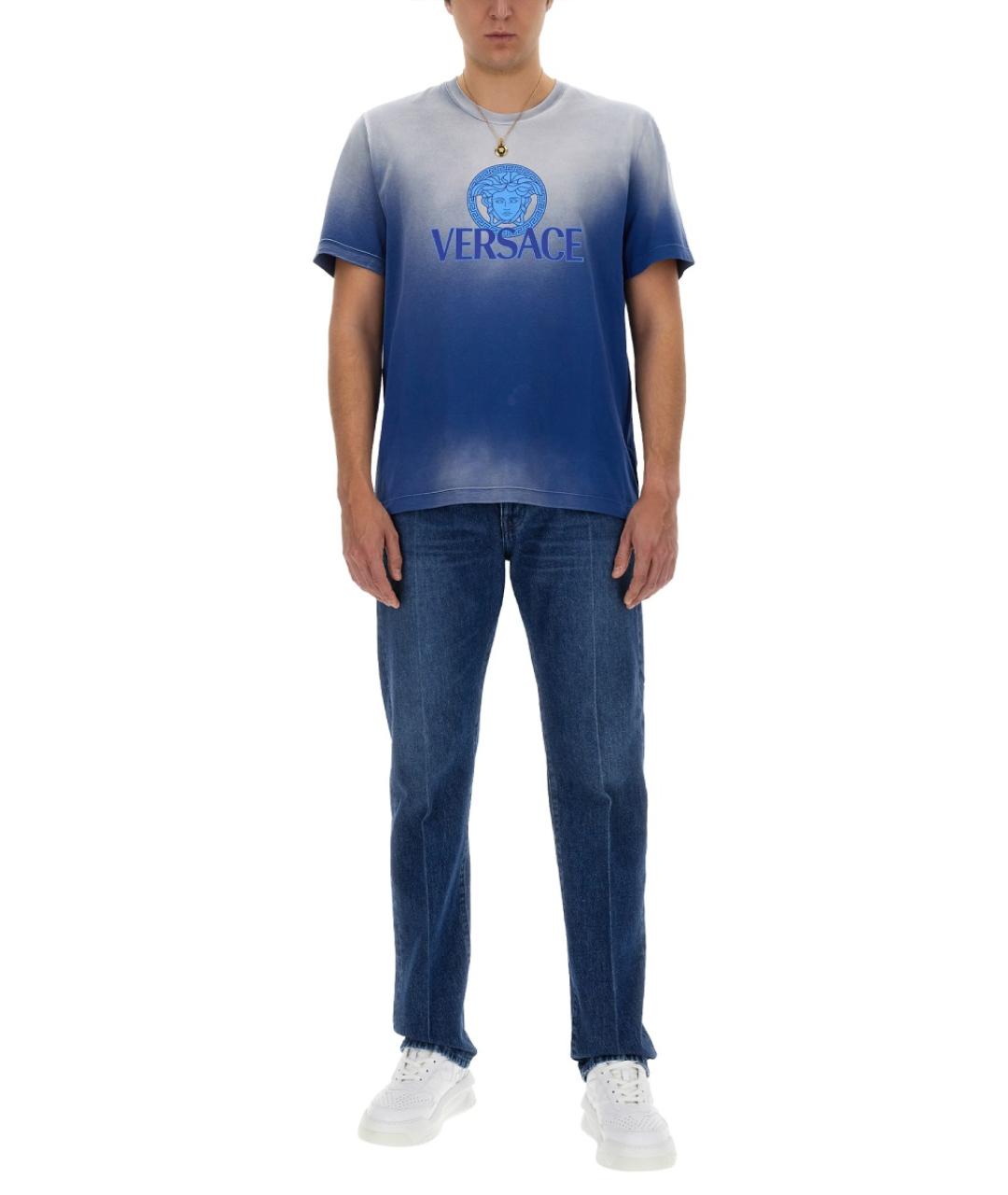 VERSACE Синяя хлопковая футболка, фото 3