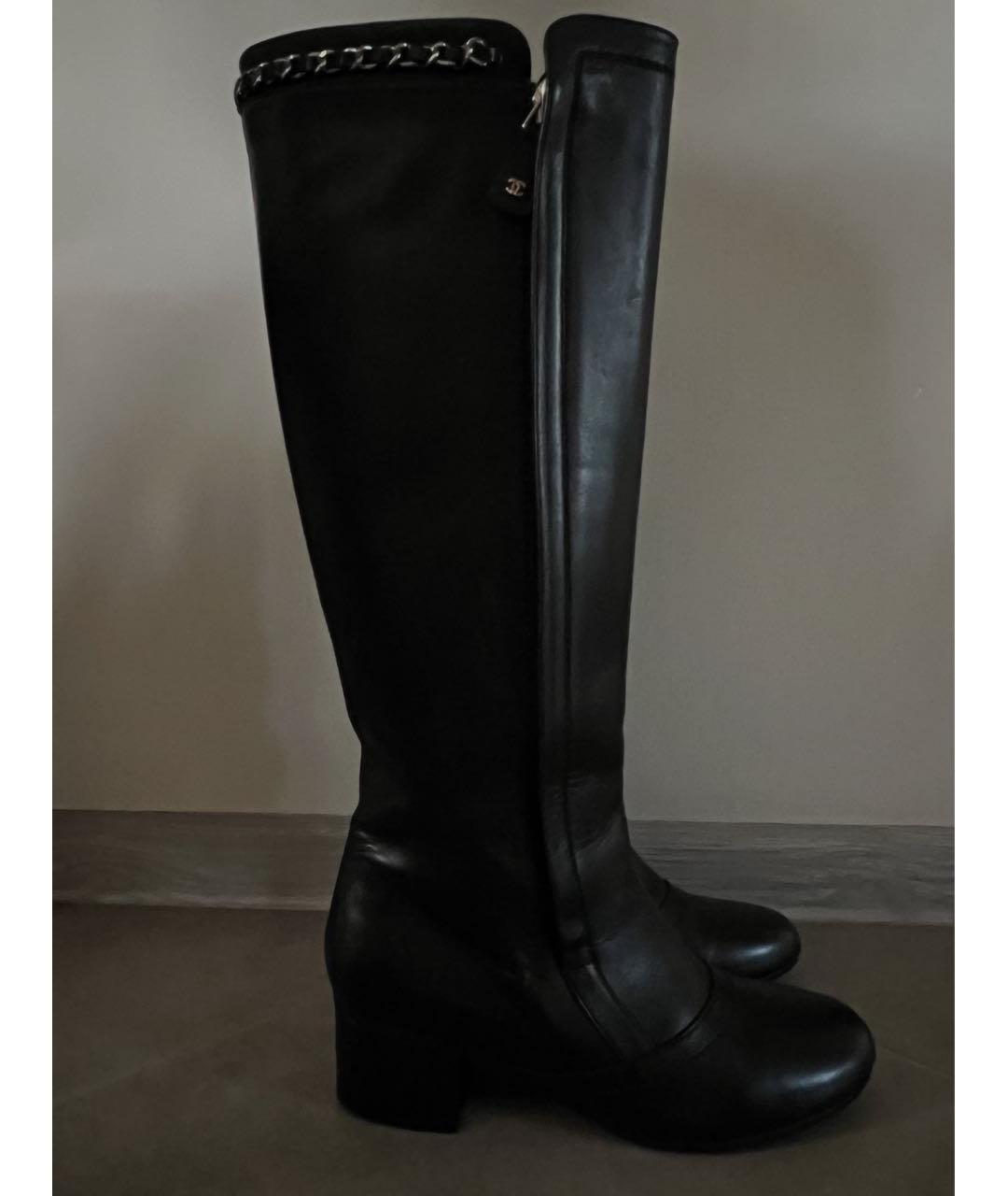 CHANEL Черные кожаные сапоги, фото 9