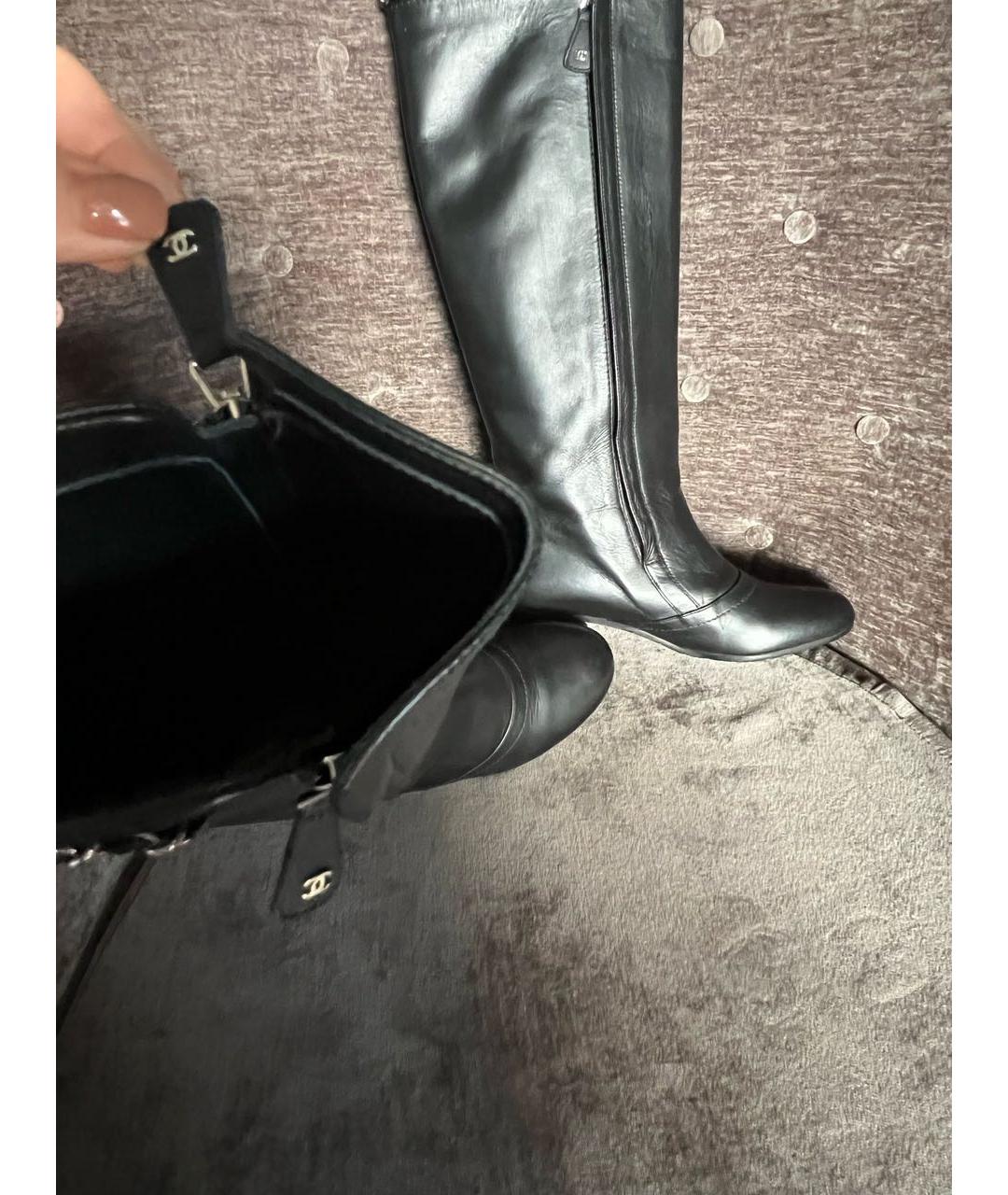 CHANEL Черные кожаные сапоги, фото 6