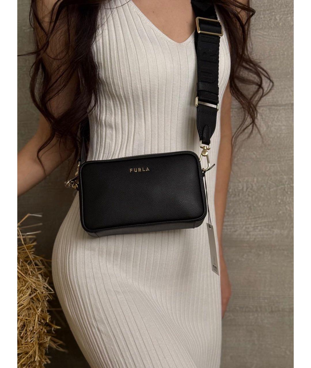 FURLA Черная кожаная сумка через плечо, фото 6