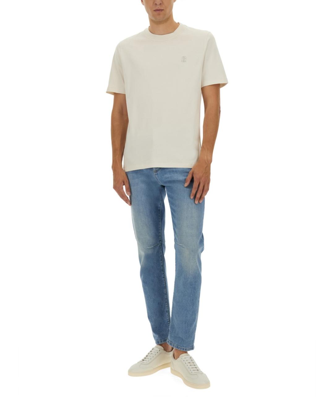 BRUNELLO CUCINELLI Белая хлопковая футболка, фото 2